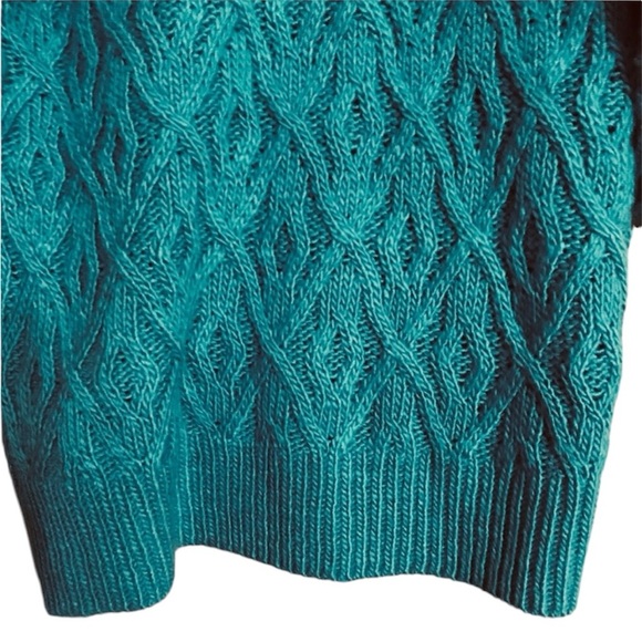 a.n.a Turquoise Cable Knot Sweater 3/4 Extra Wide Sleeves Size M - Picture 5 of 6